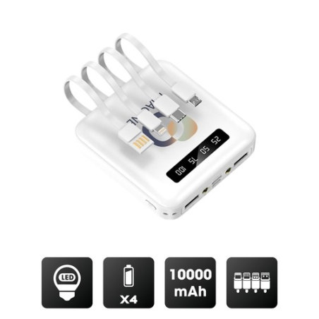 HEIHO - BATTERIE DE SECOURS AVEC 4 CABLES - 10 000 MAH NOIRE HEIHO - BATTERIE DE SECOURS AVEC 4 CABLES - 10 000 MAH NOIRE