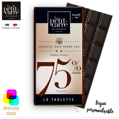 Tablette 90g chocolat noir 75% Tanzanie avec bague personnée