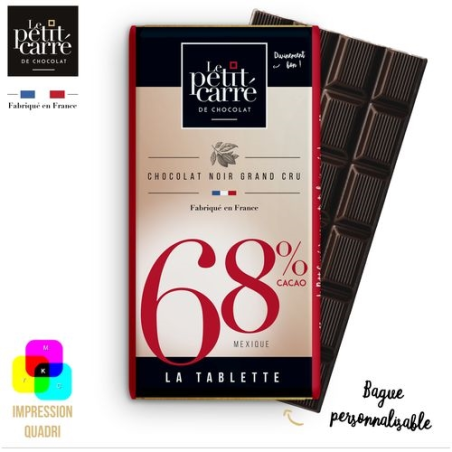 Tablette 90g de chocolat noir 68% Mexique avec bague personnalisée