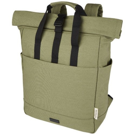 Sac à dos pour ordinateur portable Joey de 15 L en toile recyclée GRS 15 pouces avec dessus enroulable