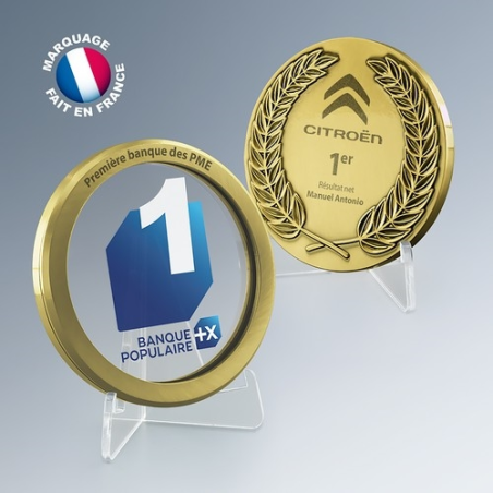 Médaille verre & métal argent