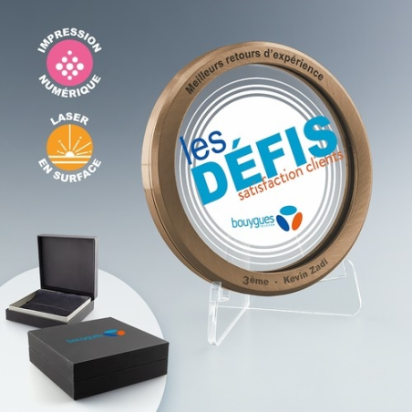 Médaille verre & métal argent