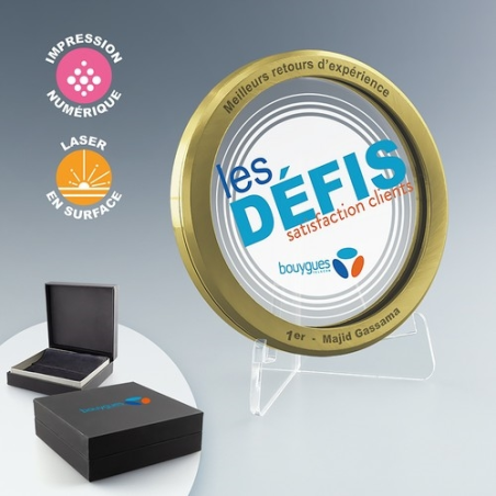 Médaille verre & métal argent