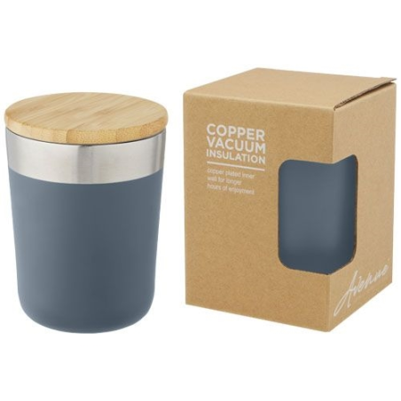 Gobelet Lagan de 330 ml en acier inoxydable avec isolation par le vide et couche de cuivre, avec couvercle en bambou