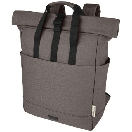 Sac à dos pour ordinateur portable Joey de 15 L en toile recyclée GRS 15 pouces avec dessus enroulable